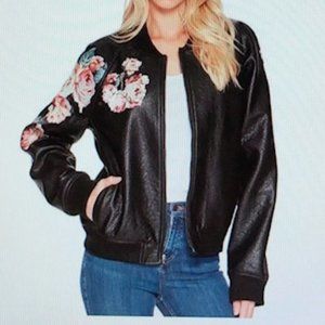 NEW Embroidered Faux leather BOMBER  jacket  Size SMALL